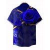 Men's Vacation Shirt Rose Floral Metallic Gold Scroll Vine Print Button Up Shirt - Bleu profond 2XL