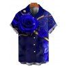 Men's Vacation Shirt Rose Floral Metallic Gold Scroll Vine Print Button Up Shirt - Bleu profond 2XL