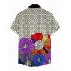Men's Vintage Shirt Polka Dot Colorblock Floral Print Button Up Shirt - Noir 5XL