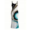 Vacation Dress Metallic Gold Fluid Marble Swirl Ink Wash Print Spaghetti Strap Maxi Bodycon Dress - multicolor A XXL | US 14