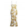 Vacation Dress Metallic Gold Phoenix Print Spaghetti Strap Maxi Bodycon Dress - Blanc XXL | US 14
