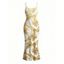 Vacation Dress Metallic Gold Phoenix Print Spaghetti Strap Maxi Bodycon Dress - Blanc XXL | US 14