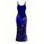 Vacation Dress Rose Floral Metallic Gold Scroll Vine Print Spaghetti Strap Maxi Bodycon Dress - Bleu profond XXL | US 14