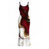 Vacation Dress Gold Fluid Abstract Marble Print Spaghetti Strap Maxi Bodycon Dress - Rouge Vineux XXXXL | US 18