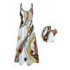 Vacation Dress Vintage Hand-Painted Abstract Fluid Print Pocket Spaghetti Strap Dress - Blanc XXXXXL | US 20