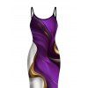 Vacation Dress Gold Fluid Abstract Marble Print Spaghetti Strap Maxi Bodycon Dress - Concorde XXXXL | US 18