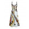 Vacation Dress Vintage Hand-Painted Abstract Fluid Print Pocket Spaghetti Strap Dress - Blanc XXXXXL | US 20