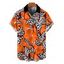 Men's Vintage Shirt Colorblock Leopard Lily Floral Print Button Up Shirt - Orange 5XL