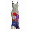 Vintage Dress Polka Dot Colorblock Floral Print Spaghetti Strap Maxi Bodycon Dress - Noir XXL | US 14