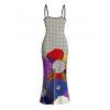 Vintage Dress Polka Dot Colorblock Floral Print Spaghetti Strap Maxi Bodycon Dress - Noir XXL | US 14