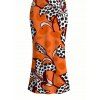 Vintage Dress Colorblock Leopard Lily Floral Print Spaghetti Strap Maxi Bodycon Dress - Orange XXL | US 14