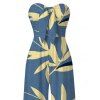 Vacation Jumpsuit Bamboo Leaf Print Pocket Bowknot Off the Shoulder Jumpsuit - Bleu clair XXL | US 14