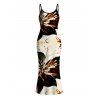 Vacation Dress Splash Ink Floral Print Spaghetti Strap Maxi Bodycon Dress - multicolor XXL | US 14
