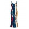 Vintage Dress Multicolor Oil Painting Vertical Stripe Print Spaghetti Strap Maxi Bodycon Dress - multicolor XXL | US 14