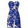 Vacation Jumpsuit Tropical Monstera Leaf Print Tied Pocket Off the Shoulder Jumpsuit - Bleu XXL | US 14