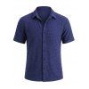 Men's Casual Shirt Solid Color Wavy Jacquard Embossed Texture Print Button Up Shirt - Bleu de Minuit 5XL