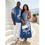 Vacation Couple Outfit Ombre Ink Painting Daisy Print Pocket Spaghetti Strap Dress and Shirt Set - SKY BLUE S | US 4