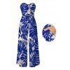 Vacation Jumpsuit Tropical Monstera Leaf Print Tied Pocket Off the Shoulder Jumpsuit - Bleu S | US 4