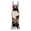 Vacation Dress Splash Ink Floral Print Spaghetti Strap Maxi Bodycon Dress - multicolor XXL | US 14
