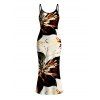 Vacation Dress Splash Ink Floral Print Spaghetti Strap Maxi Bodycon Dress - multicolor XXL | US 14