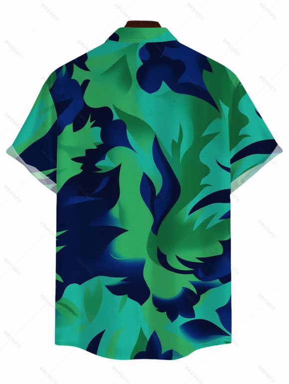 Men's Vacation Shirt Contrast Color Tropical Leaf Ink Wash Smudge Print Button Up Shirt - Vert profond 5XL