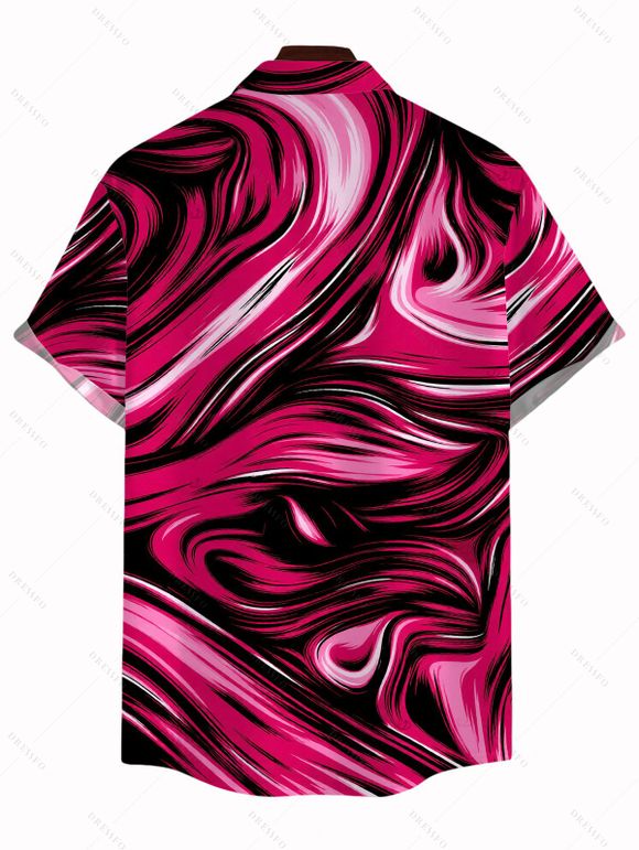 Men's Vacation Shirt Colorblock Fluid Swirl Print Button Up Shirt - Rouge Rose 5XL