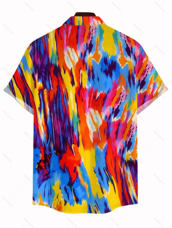 Men's Vintage Vacation Shirt Colorblock Oil Painting Tie Dye Print Button Up Shirt - multicolor A 5XL