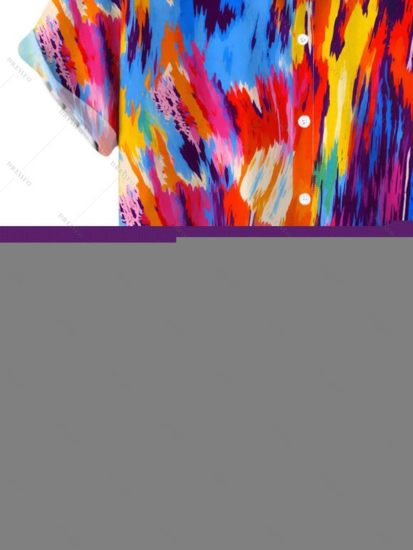 Men's Vintage Vacation Shirt Colorblock Oil Painting Tie Dye Print Button Up Shirt - multicolor A 5XL