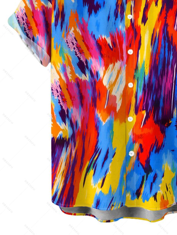 Vintage Vacation Couple Outfit Colorblock Oil Painting Tie Dye Print Spaghetti Strap Maxi Bodycon Dress and Shirt Set - multicolor A S | US 4