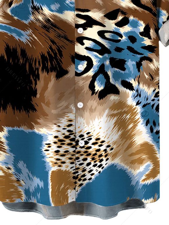 Men's Vacation Shirt Colorblock Leopard Print Button Up Shirt - multicolor 5XL