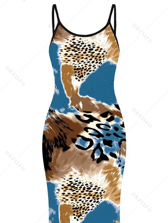 Vacation Dress Colorblock Leopard Print Spaghetti Strap Maxi Bodycon Dress - multicolor XXL | US 14