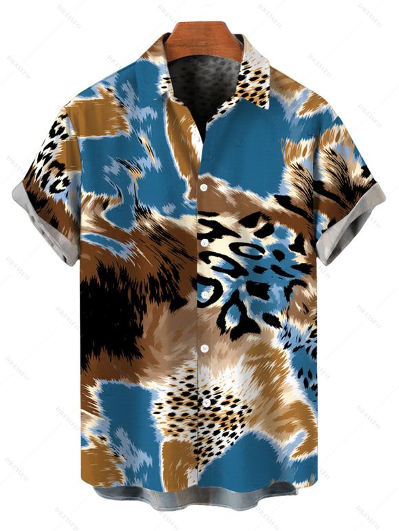 Vacation Couple Outfit Colorblock Leopard Print Spaghetti Strap Maxi Bodycon Dress and Shirt Set - multicolor S | US 4