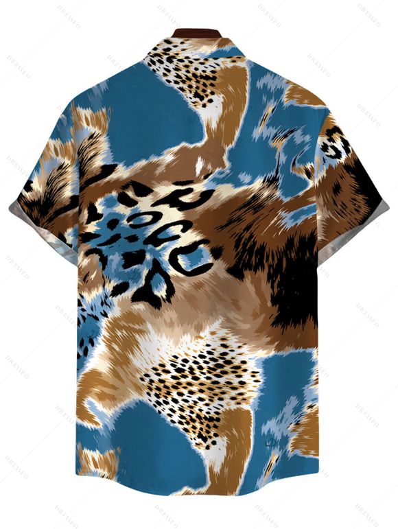Vacation Couple Outfit Colorblock Leopard Print Spaghetti Strap Maxi Bodycon Dress and Shirt Set - multicolor S | US 4