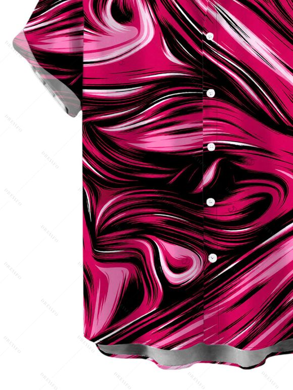 Vacation Couple Outfit Colorblock Fluid Swirl Print Spaghetti Strap Maxi Bodycon Dress and Shirt Set - Rouge Rose S | US 4