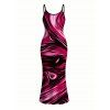 Vacation Dress Colorblock Fluid Swirl Print Spaghetti Strap Maxi Bodycon Dress - Rouge Rose M | US 6