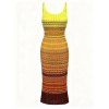 Vintage Knitted Dress Ombre Wave Print Spaghetti Strap Maxi Bodycon Dress - multicolor ONE SIZE