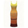 Vintage Knitted Dress Ombre Wave Print Spaghetti Strap Maxi Bodycon Dress - multicolor ONE SIZE