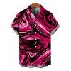 Vacation Couple Outfit Colorblock Fluid Swirl Print Spaghetti Strap Maxi Bodycon Dress and Shirt Set - Rouge Rose S | US 4