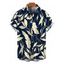 Men's Vintage Hawaiian Shirt Tropical Leaf Print Button Up Shirt - Cadetblue 5XL