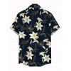 Men's Vacation Shirt Metallic Gold Lily Floral Print Button Up Shirt - Bleu de Minuit 5XL