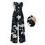 Vacation Jumpsuit Metallic Gold Lily Floral Print Pocket Bowknot Off the Shoulder Jumpsuit - Bleu de Minuit XXL | US 14
