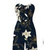 Vacation Jumpsuit Metallic Gold Lily Floral Print Pocket Bowknot Off the Shoulder Jumpsuit - Bleu de Minuit XXL | US 14