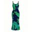Vacation Dress Contrast Color Tropical Leaf Ink Wash Smudge Print Spaghetti Strap Maxi Bodycon Dress - Vert profond XXL | US 14