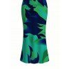 Vacation Dress Contrast Color Tropical Leaf Ink Wash Smudge Print Spaghetti Strap Maxi Bodycon Dress - Vert profond XXL | US 14