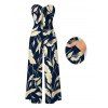 Vintage Hawaiian Jumpsuit Tropical Leaf Print Pocket Bowknot Off the Shoulder Jumpsuit - Cadetblue XXL | US 14