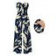 Vintage Hawaiian Jumpsuit Tropical Leaf Print Pocket Bowknot Off the Shoulder Jumpsuit - Cadetblue XXL | US 14