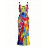 Vintage Vacation Dress Colorblock Oil Painting Tie Dye Print Spaghetti Strap Maxi Bodycon Dress - multicolor A XXL | US 14