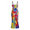 Vintage Vacation Dress Colorblock Oil Painting Tie Dye Print Spaghetti Strap Maxi Bodycon Dress - multicolor A XXL | US 14