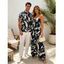 Vintage Hawaiian Couple Outfit Tropical Leaf Print Pocket Bowknot Off the Shoulder Jumpsuit and Shirt Set - Cadetblue S | US 4