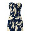 Vintage Hawaiian Couple Outfit Tropical Leaf Print Pocket Bowknot Off the Shoulder Jumpsuit and Shirt Set - Cadetblue S | US 4